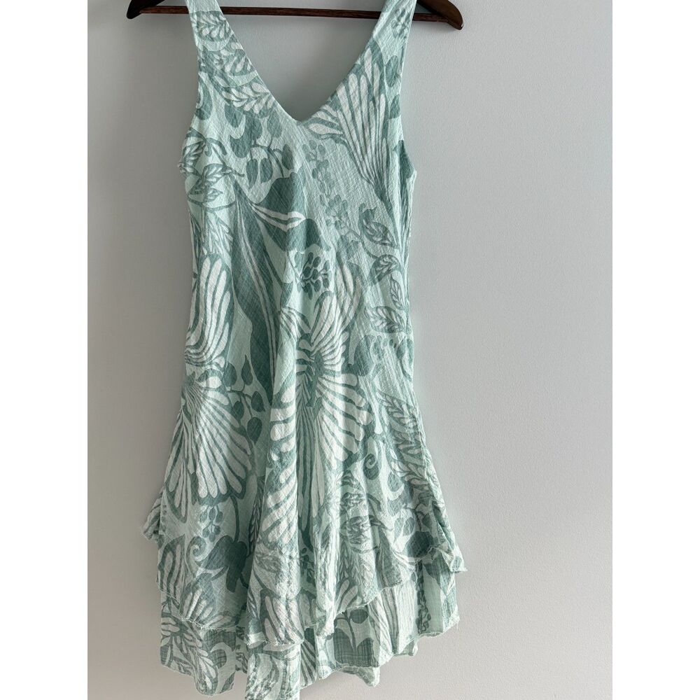 Mint Green Sheer Layered Tropical Print Mini Dress Fairycore Boho Small